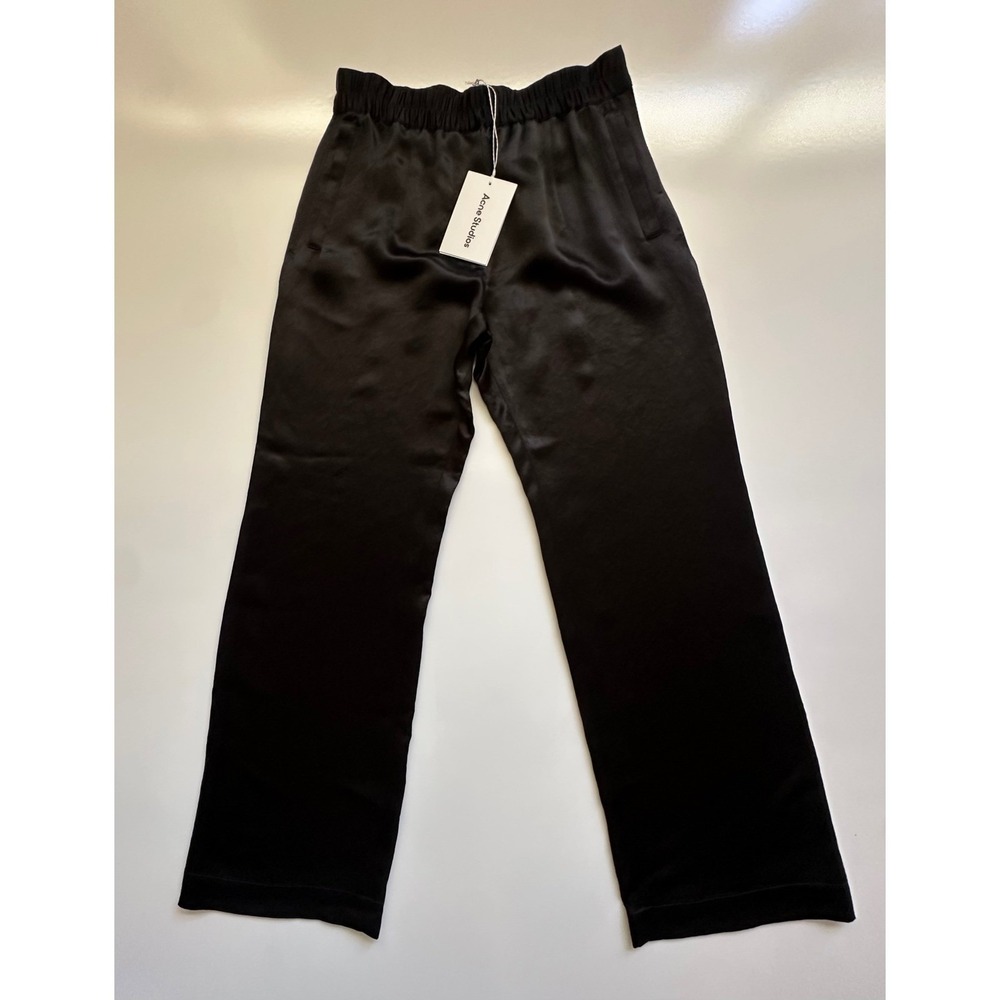 NWT Acne Studios Black Satin Wide Leg Side Zip Pants Size 36‎ Small